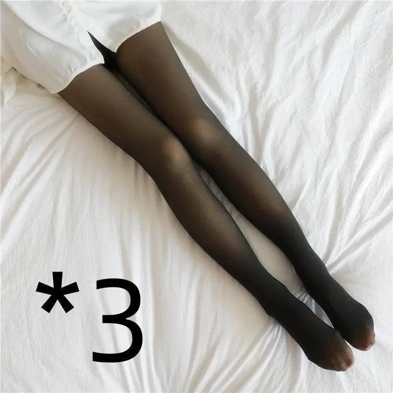 Cozy Warmth Translucent Fleece-Lined Tights-3pcs Black skin with feet-17