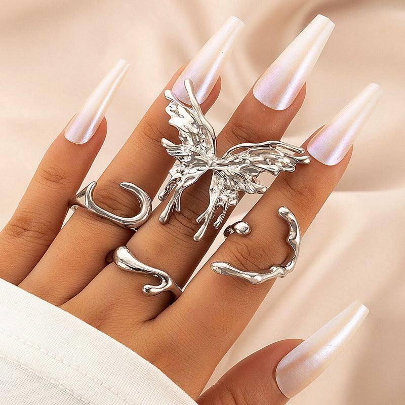 Creative Butterfly Geometric Heavy Metal Ring-Silver-5