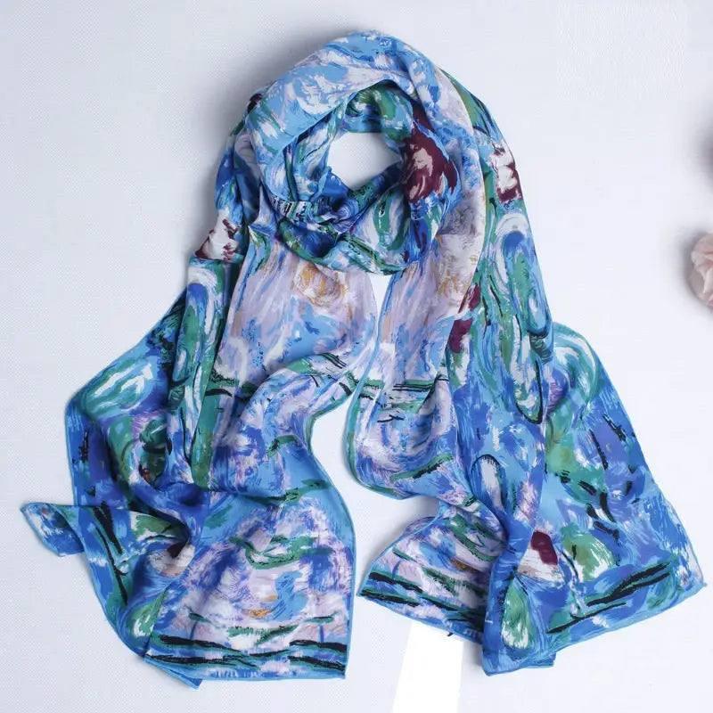 Crepe Satin Long Scarf Women 160x45 Shawl-Water Lily-8