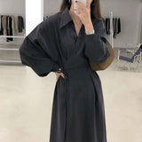 Cross-temperament shirt-style long-sleeved dress-2