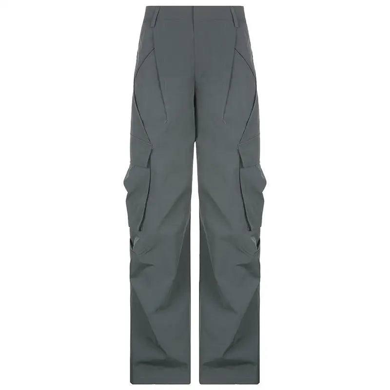 Crumpled Design Irregular Pockets Loose Wide Leg Trousers-3