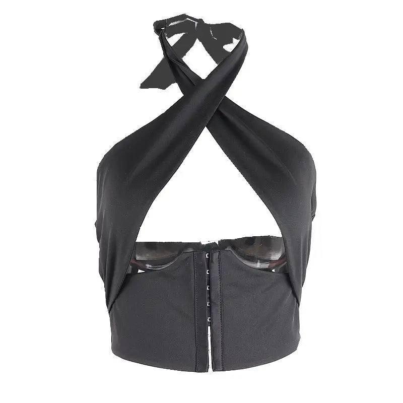 Cryptographic Breasted Sexy Halter Wrap Crop Tops Women-2