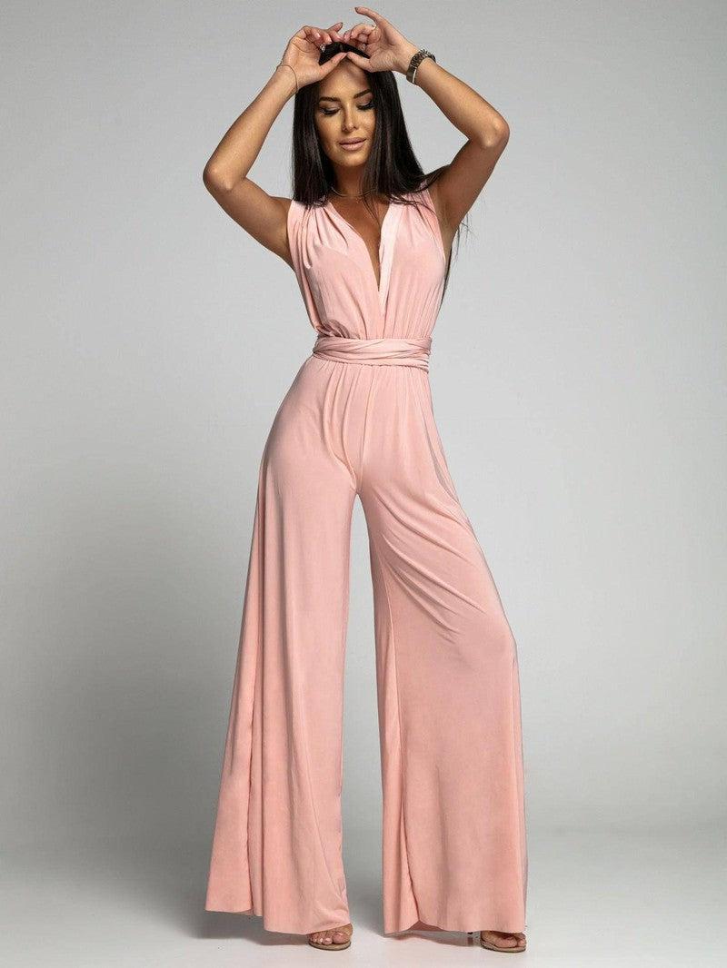Deep V-neck Sleeveless Backless Siamese Suit 2XL / Skin Color-10
