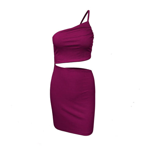 Design Sense Niche Shoulder Drawstring Dress Women-6191 Wine Red-13