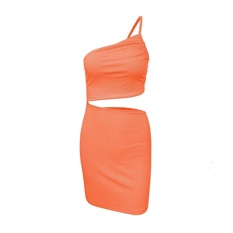 Design Sense Niche Shoulder Drawstring Dress Women-6191 Orange-14