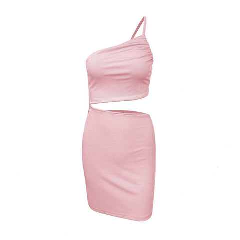 Design Sense Niche Shoulder Drawstring Dress Women-6191 Pink-15