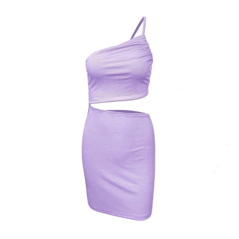 Design Sense Niche Shoulder Drawstring Dress Women-6191 Light Purple-16