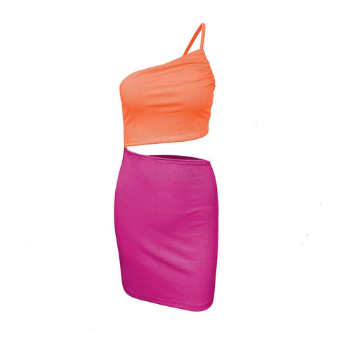 Design Sense Niche Shoulder Drawstring Dress Women-6191 Orange Red Color Matching-17