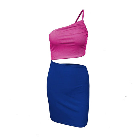 Design Sense Niche Shoulder Drawstring Dress Women-6191 Rose Blue Color Matching-18