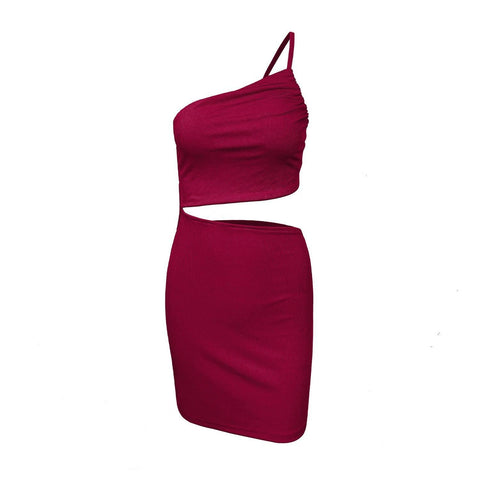 Design Sense Niche Shoulder Drawstring Dress Women-6191 Red-6