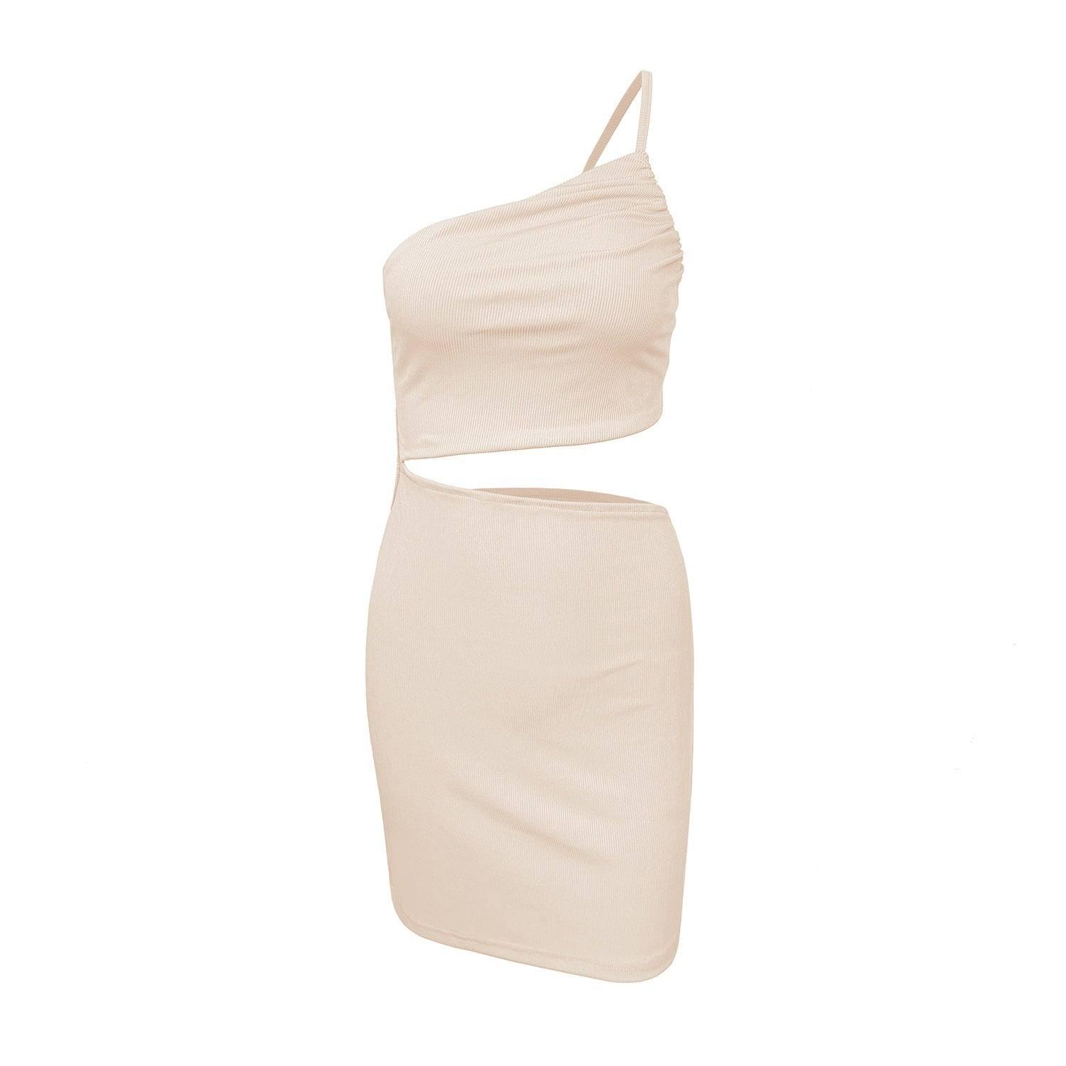 Design Sense Niche Shoulder Drawstring Dress Women-6191 Apricot-7