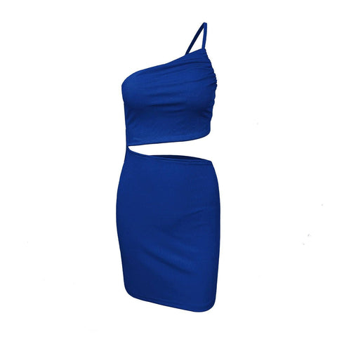 Design Sense Niche Shoulder Drawstring Dress Women-6191 Sapphire Blue-8