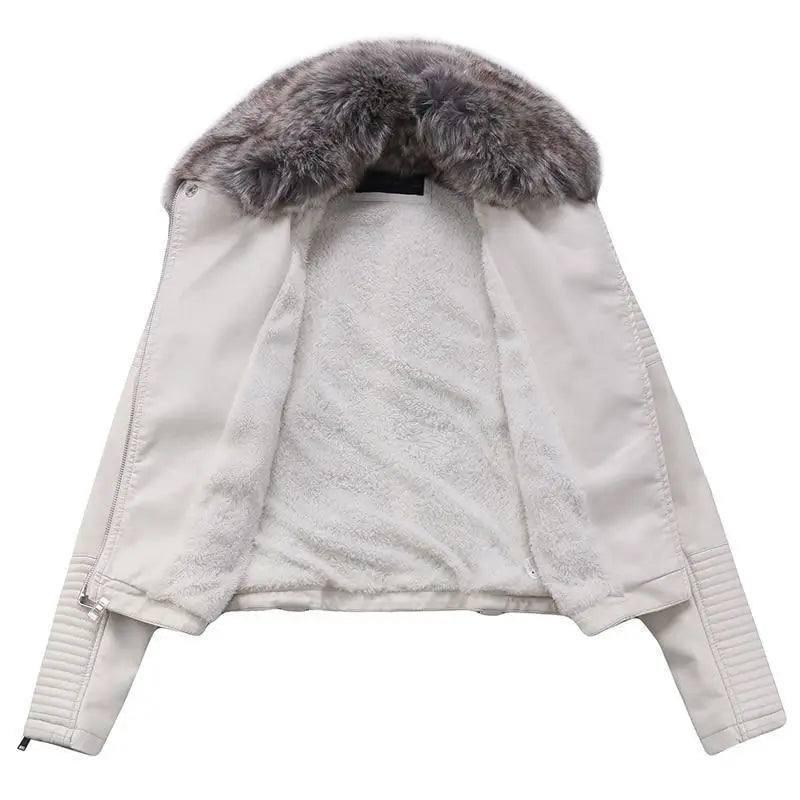 DETACHABLE FUR COLLAR WARM FAUX LEATHER JACKET-5