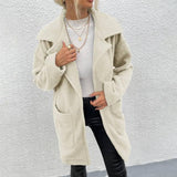 Double-faced Fleece Large Slot Pocket Mid-length Coat-Beige-3