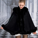 LOVEMI - Double-layer Hooded Cloak New Style Rex Rabbit Fur Collar
