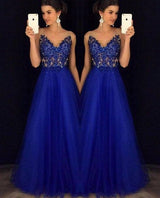 Dress Backless Beaded Ball Elegant Long Dress Blue Chiffon-5