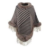 Drizzling Fur Collar Pullover Tassel Knitted Cape For Women-Coffee-5