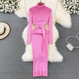 Elastic Tight-fitting Knitted Buttock Dress-Pink-10