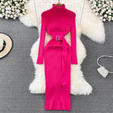 Elastic Tight-fitting Knitted Buttock Dress-Rose Red-9