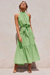 Elegant Floral Halter Midi Dress | Trendy Summer Fashion-10