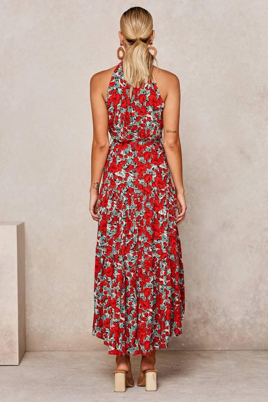 Elegant Floral Halter Midi Dress | Trendy Summer Fashion-14