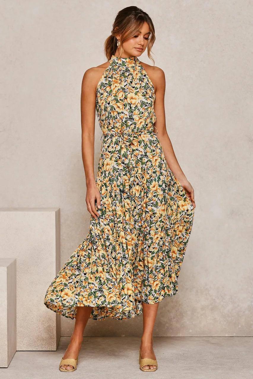 Elegant Floral Halter Midi Dress | Trendy Summer Fashion-15