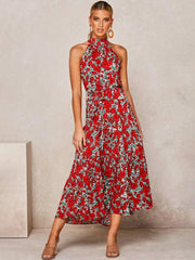 Elegant Floral Halter Midi Dress | Trendy Summer Fashion-1