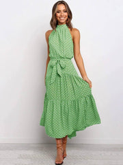 Elegant Floral Halter Midi Dress | Trendy Summer Fashion-2