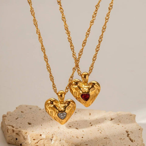 Elegant Gold Heart Pendants with Gemstones-1
