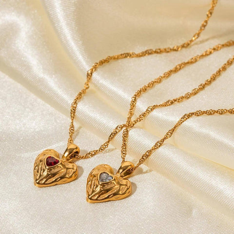 Elegant Gold Heart Pendants with Gemstones-3