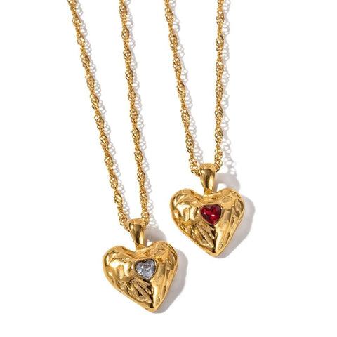 Elegant Gold Heart Pendants with Gemstones-4