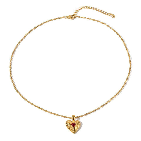 Elegant Gold Heart Pendants with Gemstones-Red-6