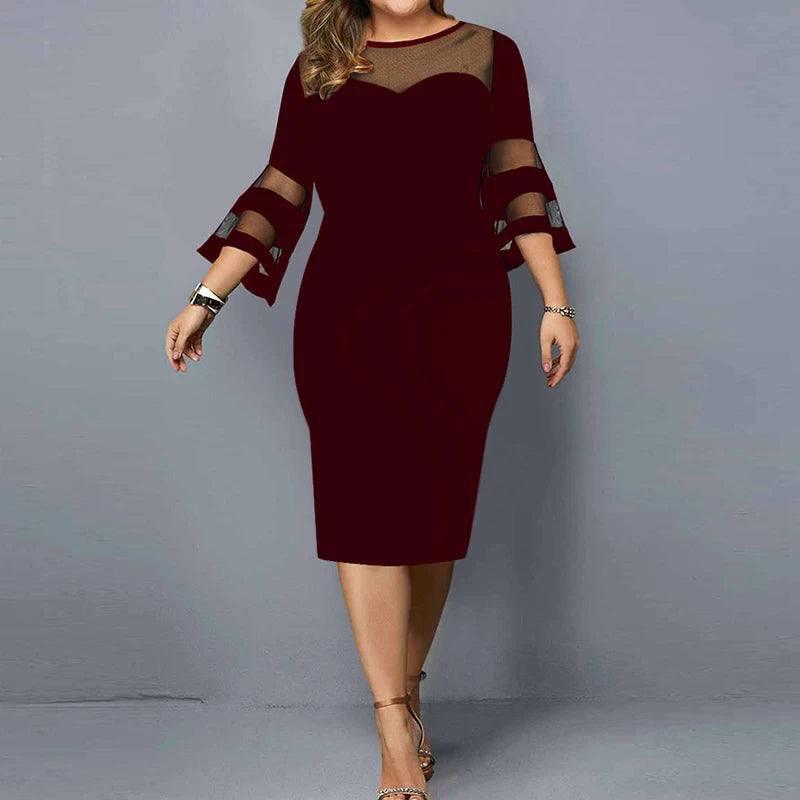 Elegant Mesh Sleeve Midi Dress for Women-3