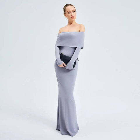 Elegant Off-shoulder Long-sleeved Long Dress-6
