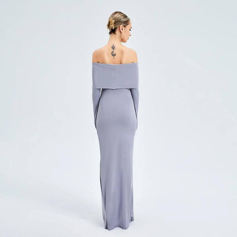 Elegant Off-shoulder Long-sleeved Long Dress-8