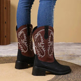 Embroidery Shoes Western Boots Chunky Mid Heel Cowboy Boots-1