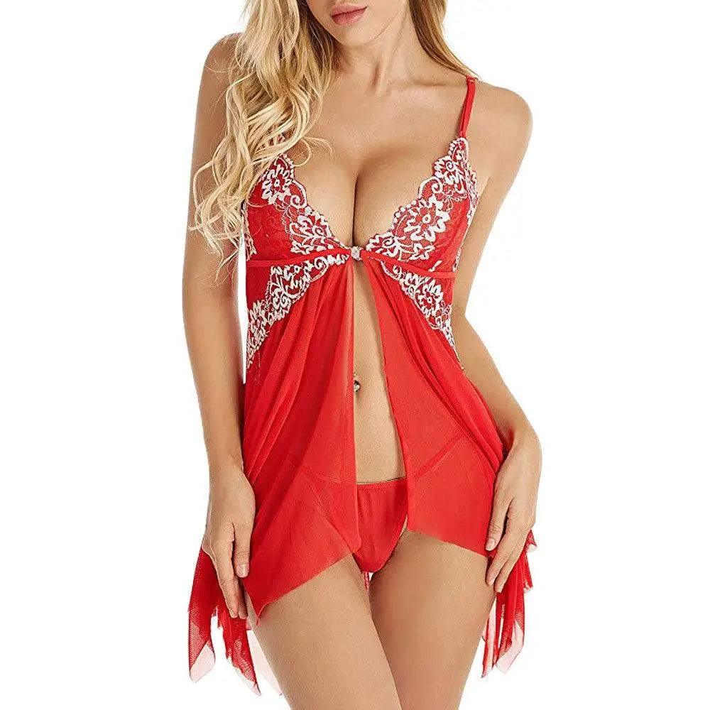 Erotic lingerie fun pajamas dress-Red-3