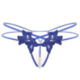 Erotic Lingerie Sexy Embroidered Women's Thong-Blue-1