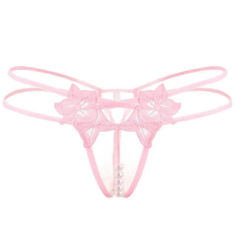 Erotic Lingerie Sexy Embroidered Women's Thong-Pink-6