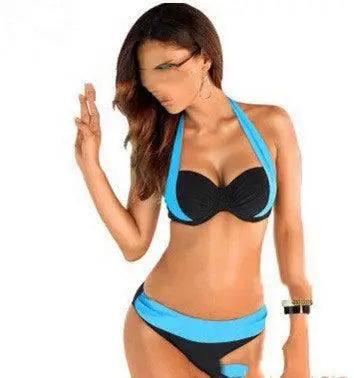 European And American Beach Sexy Stitching Split Swimsuit-LakeBlue-1