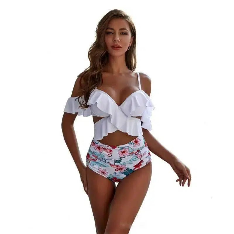 European And American Bikini, Ruffled Sexy Swimsuit, Split-WhiteA-3