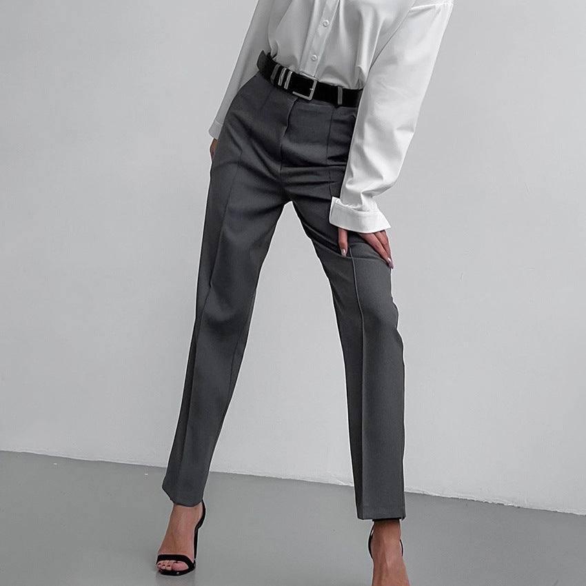 European And American Fashion High Waist Trousers Slim Fit-Gray-7