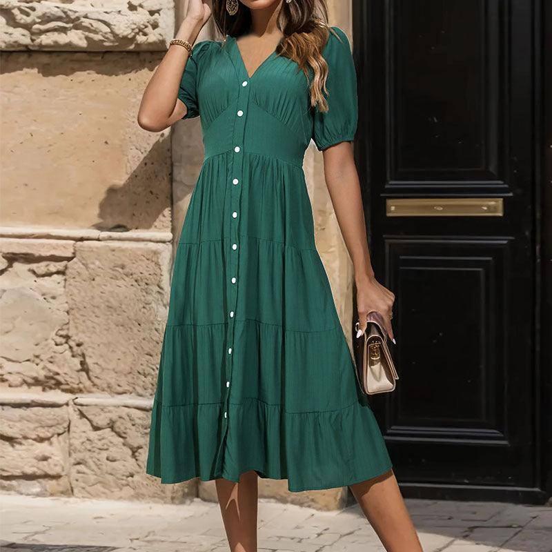 European And American Solid Color Summer Dress-3