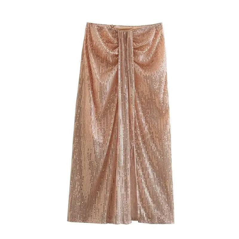 European And American Style Pleated High Waist Slimming-Champagne-11