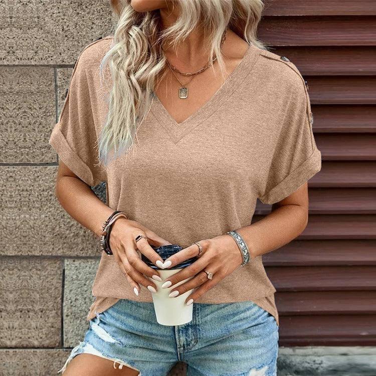 European And American Top Solid Color Button Fashion Short-Khaki-11