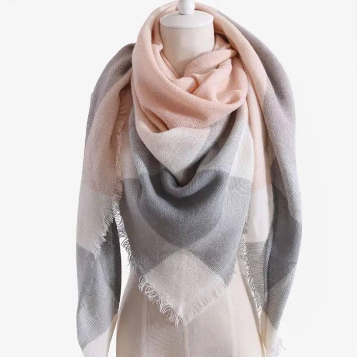 European And American Triangle Cashmere Women's Winter Scarf-Pink Grey-1