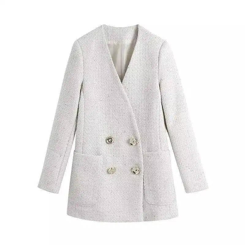 Double-Breasted Women's Blazer Jacket-picture color-1