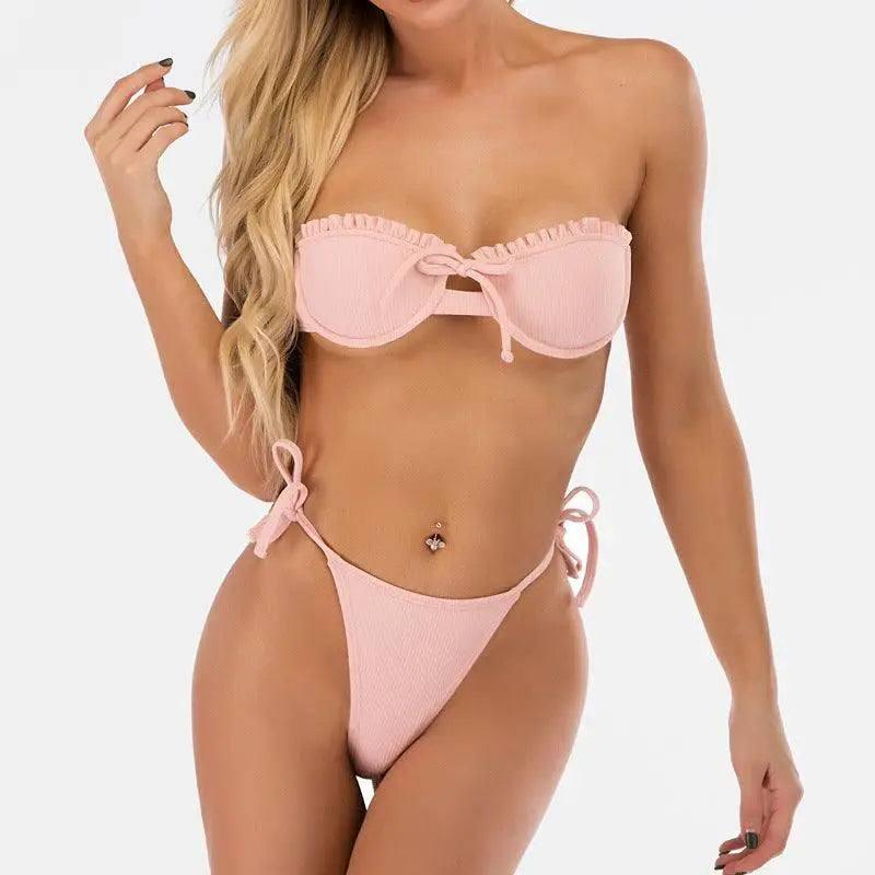 Explosion style wrapped breast bikini-Pink-2