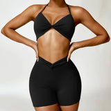 Fashion Camisole Yoga Suit Women Quick-drying Beauty Back-Black shorts set-9