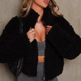 Fashion Cashmere Cardigan Short Jacket Lamb Wool Coat Women-Black-2